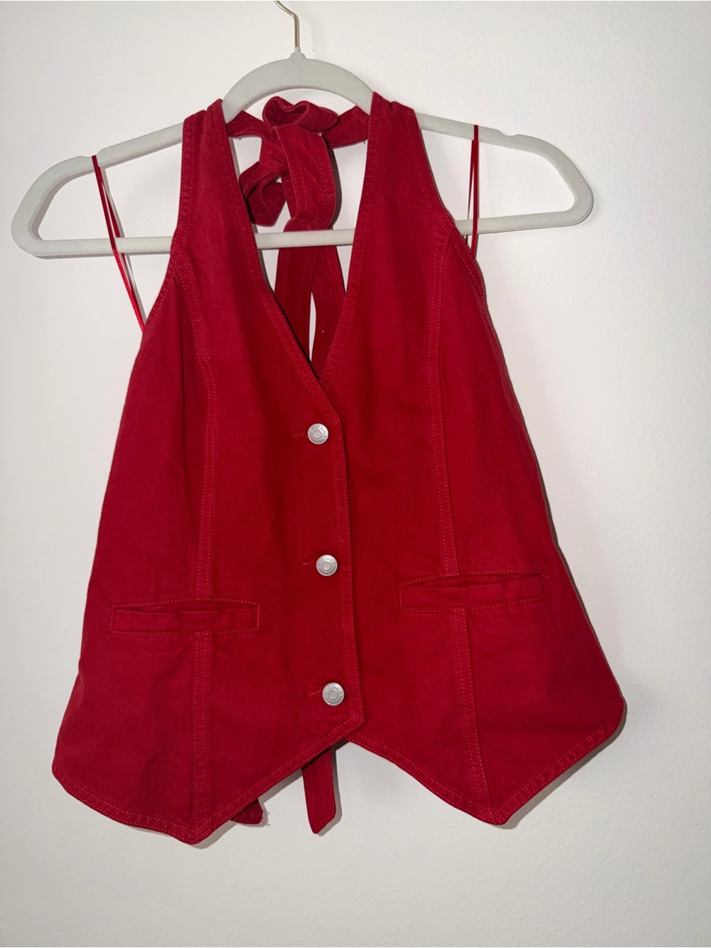 wild fable red denim open back halter vest NWT